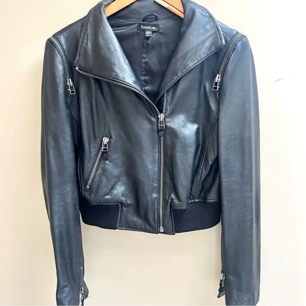 Bebe Moto black genuine Leather Jacket size M/L